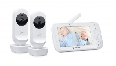 Motorola | Video Baby Monitor - Two camera pack | VM35-2 5.0" | 5.0" diagonal color screen; 5 x preloaded lullabies; Two-way talk; Room temperature monitoring; Infrared night vision; LED sound level indicator; 2.4GHz FHSS wireless technology for in-home v