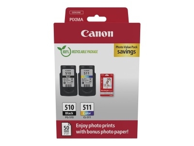 Canon Ink Cartridge + Photo Paper Value Pack | PG-510/CL-511 | Ink cartridge/Paper kit | Colour (cyan, magenta, yellow)