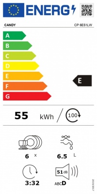 Dishwasher | CP 6E51LW | Table | Width 55 cm | Number of place settings 6 | Number of programs 5 | Energy efficiency class E | White