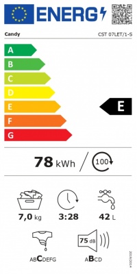 Candy Washing Machine | CST 07LET/1-S | Energy efficiency class E | Top loading | Washing capacity 7 kg | 1000 RPM | Depth 60 cm | Width 41 cm | Display | LED | White