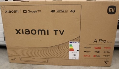 Xiaomi | A Pro | 43" (108 cm) | Smart TV | Google TV | 4K UHD | Black | DAMAGED PACKAGING, SCRATCHED ON FRAME, REMOTE CONTROL AND LEG, MISSING SCREWS