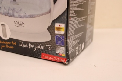 SALE OUT. Adler AD 1299 Kettle with Temperature Control and Tea Infuser, Electric, Power 2200W, Capacity 1.5 L, White | Adler | Kettle | AD 1299 | Electric | 2200 W | 1.5 L | Glass/Stainless steel | 360° rotational base | White | DAMAGED PACKAGING