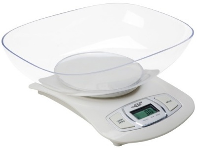 Adler AD 3137 Kitchen scales, Capacity 5 kg , Graduation 1g, Big LCD Display, Auto-zero/Auto-off, Large bowl, White | Adler | Adler AD 3137 | Maximum weight (capacity) 5 kg | Graduation 1 g | Display type LCD | White