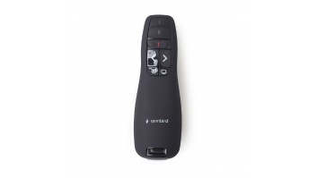 Gembird | Wireless presenter with laser pointer | WP-L-02 | Black | Depth 25 mm | Height 105 mm | Red laser pointer. 4 buttons to control most used PowerPoint presentation functions. Interface: USB. Presenter control distance: up to 10 m. | Yes | Weight 8