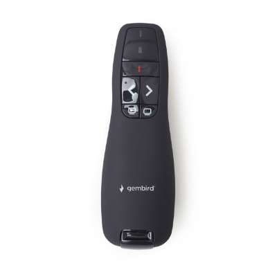 Gembird | Wireless presenter with laser pointer | WP-L-02 | Black | Depth 25 mm | Height 105 mm | Red laser pointer. 4 buttons to control most used PowerPoint presentation functions. Interface: USB. Presenter control distance: up to 10 m. | Yes | Weight 8