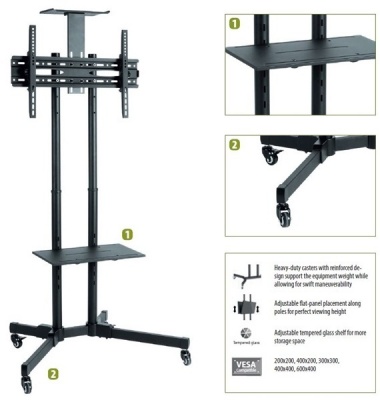 Sunne | Floor stand | S112 multifunctional Mobile TV cart | Tilt | 37-70 " | Black