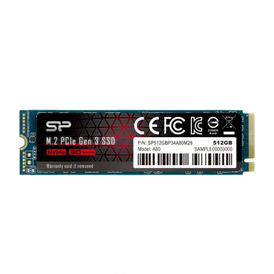 Silicon Power | SSD | P34A80 | 512 GB | Solid-state drive interface PCIe Gen3x4 | Read speed 3400 MB/s | Write speed 3000 MB/s