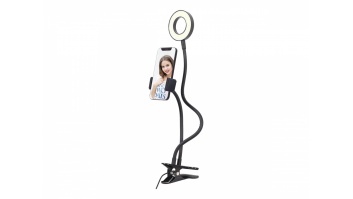 Gembird Selfie ring light with phone holder | Gembird | Selfie ring light with phone holder | LED-RING4-PH-01 | ABS + metal | LED ring diameter: 3.5''. Flexible arms for both phone holder & selfie ring. Practical buttons to change light intensity, color (