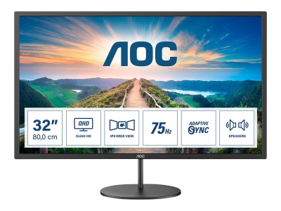 AOC | Monitor | Q32V4 | 31.5 " | IPS | QHD | 16:9 | 75 Hz | 4 ms | 2560 x 1440 | 250 cd/m² | Headphone out (3.5mm) | HDMI ports quantity 1 | Warranty 36 month(s)