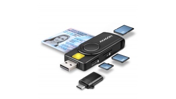 AXAGON Compact travel USB-A + USB-C contact Smart/ID card and SD/microSD/SIM card reader | CRE-SMP2A