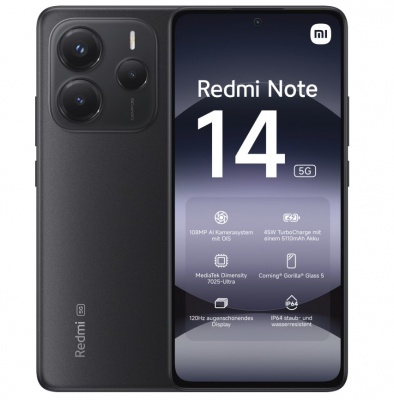 Xiaomi Redmi Note 14 | Midnight Black | 6.67 " | AMOLED | 1080 x 2400 pixels | Mediatek | Internal RAM 6 GB | 128 GB | Dual SIM | 5G | Main camera resolution 50+8+2 MP | Secondary camera resolution 20 MP | Android | 14