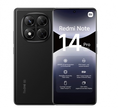 Xiaomi Redmi | Note 14 Pro | Midnight Black | 6.67 " | AMOLED | 1220 x 2712 pixels | Mediatek | Internal RAM 8 GB | 256 GB | Dual SIM | 5G | Main camera resolution 50+8+2 MP | Secondary camera resolution 20 MP | Android | 14