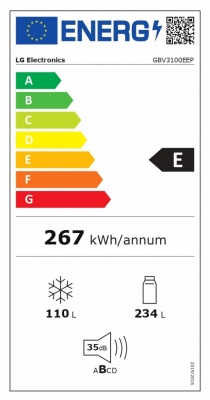 LG Refrigerator | GBV3100EEP | Energy efficiency class E | Free standing | Combi | Height 186 cm | No Frost system | Fridge net capacity 234 L | Freezer net capacity 110 L | Display | 35 dB | Dark Graphite