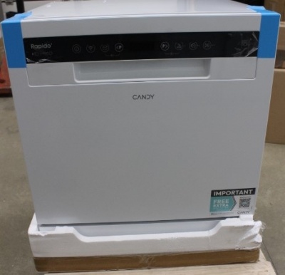 Candy | Dishwasher | CP 8F9FFW | Free-standing | Width 55 cm | Number of place settings 8 | Number of programs 8 | Energy efficiency class F | Display | White | DAMAGED PACKAGING