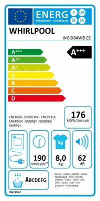 Whirlpool Dryer Machine with Heat Pump | W6 D84WB EE | Energy efficiency class A+++ | Front loading | 8 kg | LCD | Depth 65.6 cm | White